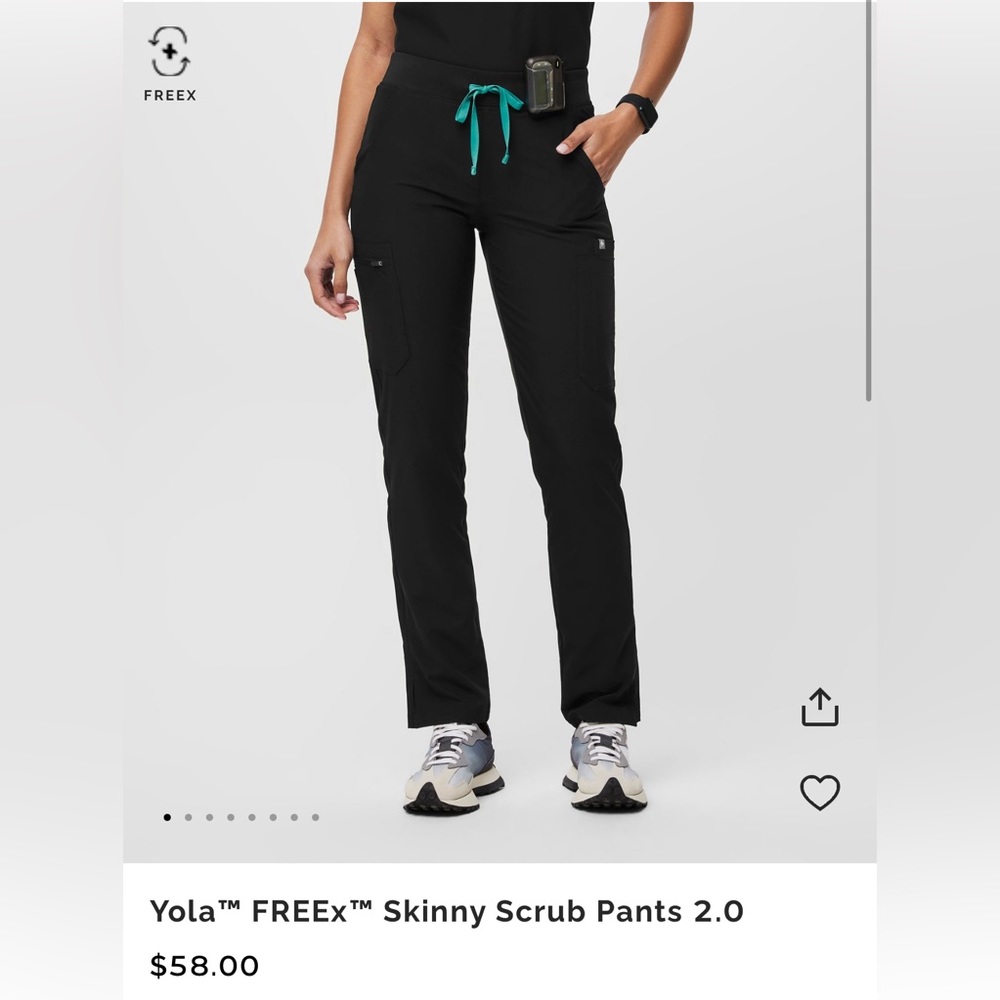 FIGS PANTS, black with teal string